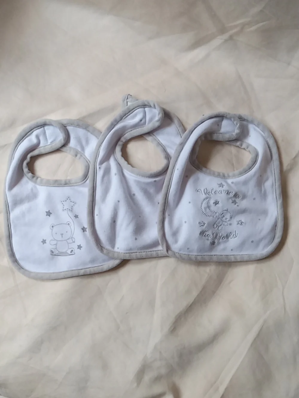 Little Me White & Light Gray Baby Bib Set - 3 Pack